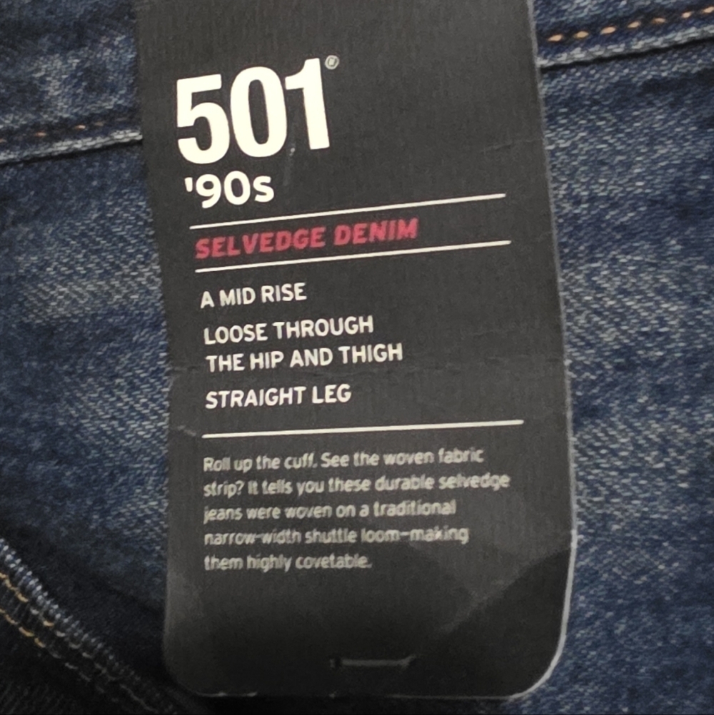 Levis Womens 501 '90s Selvedge Jeans Dark Wash Size 34 X 30 NWT - Picture 9 of 10